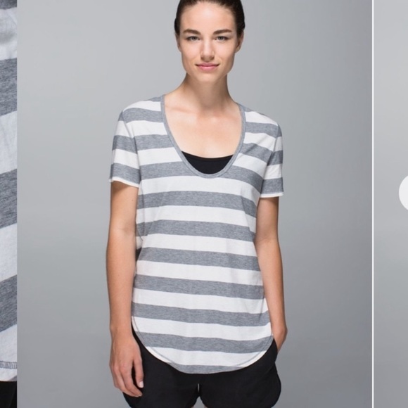 lululemon athletica Tops - Lululemon Stripe Heathered Medium Grey Yogini 5 Year Short Sleeve Tee
